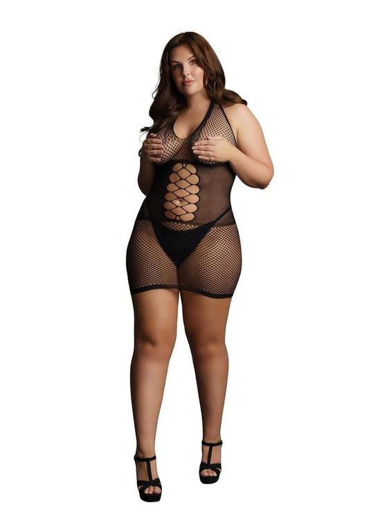 Le Desir Peek-A-Boo Fishnet Dress - Black - Queen