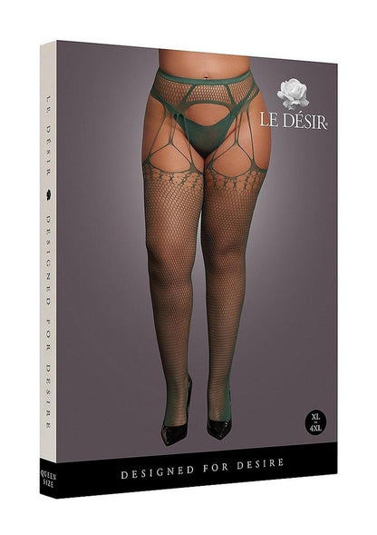 Le Desir Shredded Suspender Pantyhose - Green - Queen