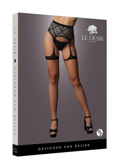 Le Desir Striped Fishnet Garterbelt - Black - One Size