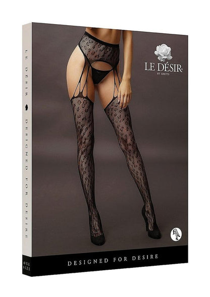 Le Desir Suspender Leopard Pantyhose - Animal Print/Black - One Size