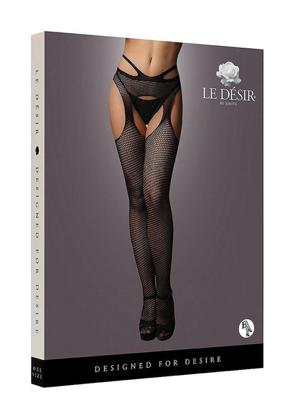 Le Desir Suspender Pantyhose with Strappy Waist - Black - One Size