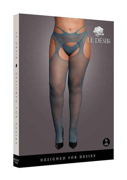 Le Desir Suspender Pantyhose with Strappy Waist - Blue - Queen