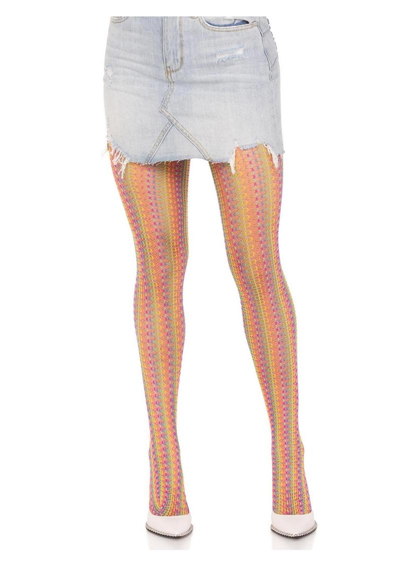 Leg Aventue Rainbow Crochet Net Tights - Multicolor - One Size