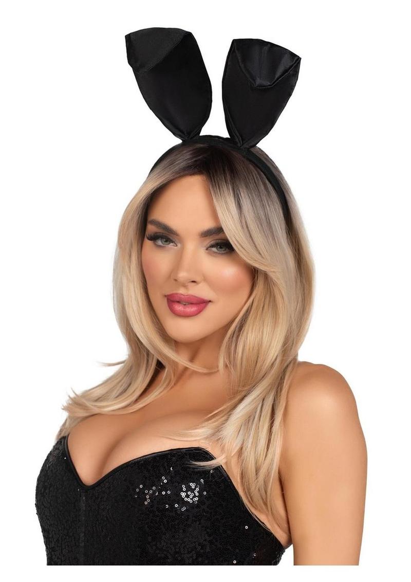 Leg Avenue Bunny Kit Pin-On Tail and Bendable Satin Ear Headband - Black/White - One Size