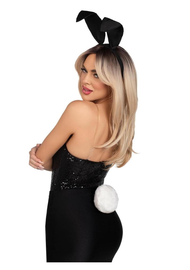 Leg Avenue Bunny Kit Pin-On Tail and Bendable Satin Ear Headband - Black/White - One Size