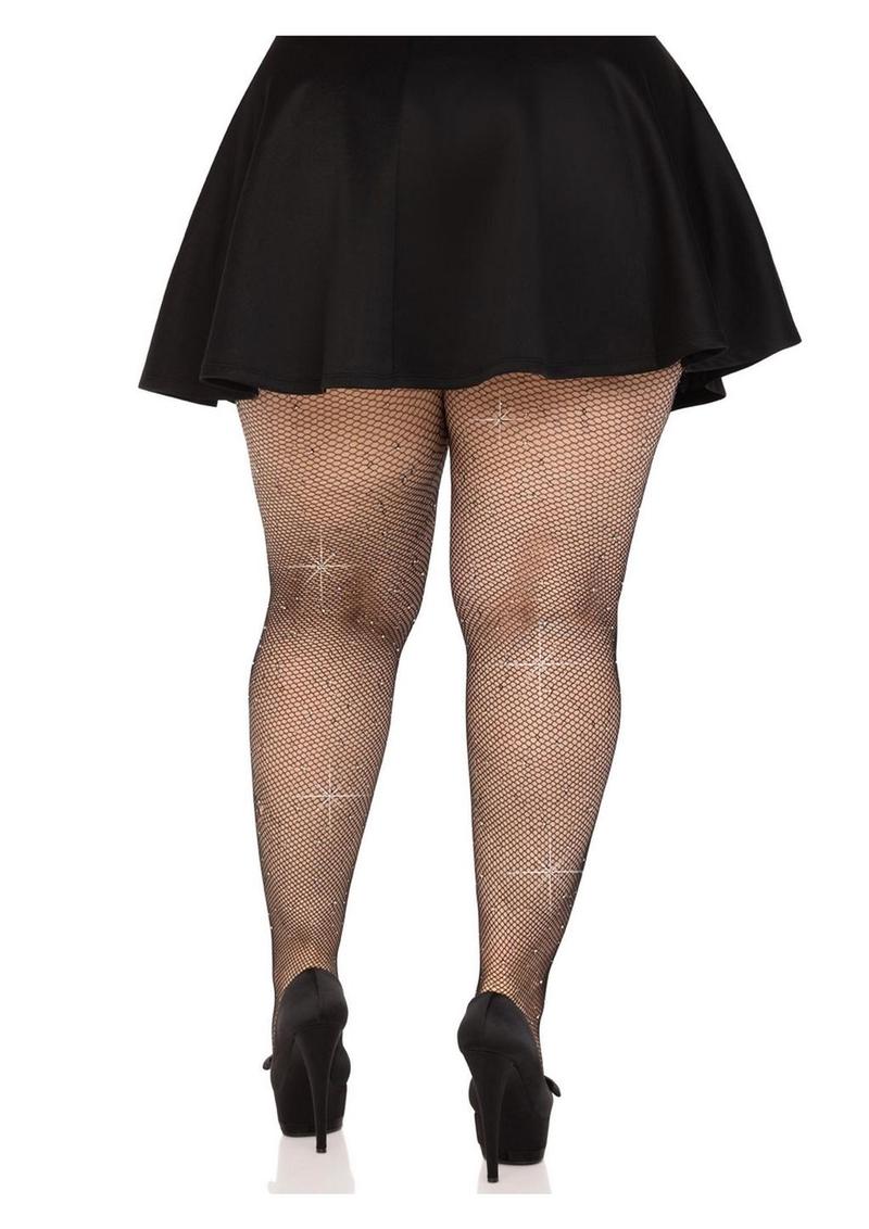 Leg Avenue Fishnet Crystalized Tights with Multi Sized Iridescent Rhinestones