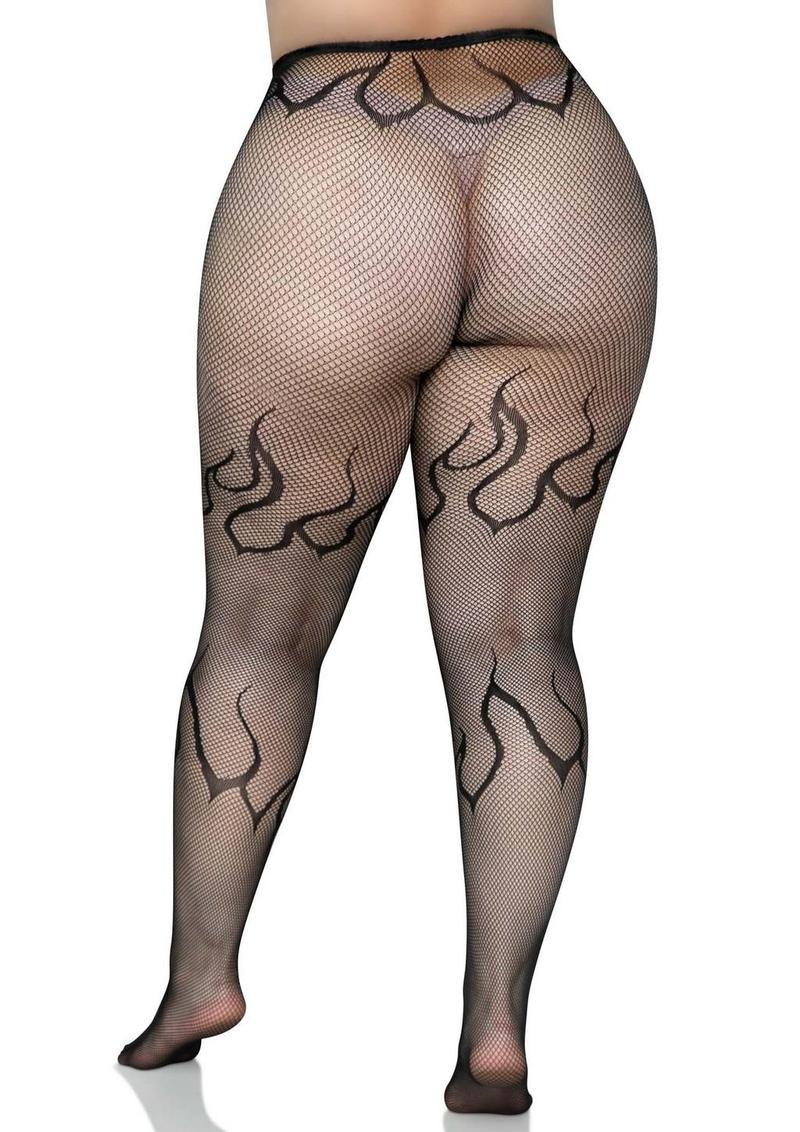 Leg Avenue Flame Net Tights - Black - Queen/XLarge/XXLarge