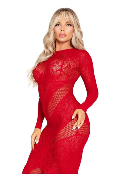 Leg Avenue Lace and Net Body Con Gown with Heart Keyhole Detail