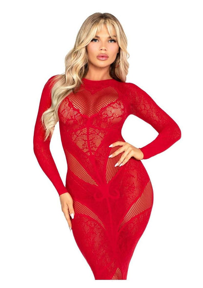 Leg Avenue Lace and Net Body Con Gown with Heart Keyhole Detail