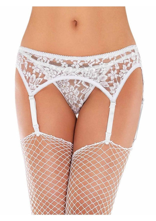 Leg Avenue Lace Garter Belt with Thong - White - Plus Size - 2pc