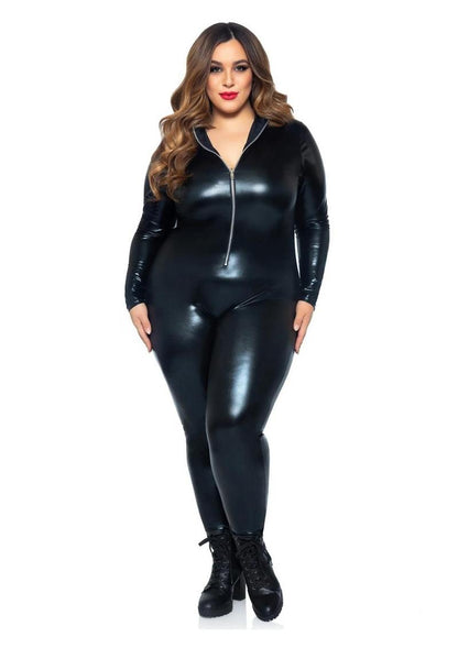 Leg Avenue Lame Zipper Front Cat Suit - 1x/2x