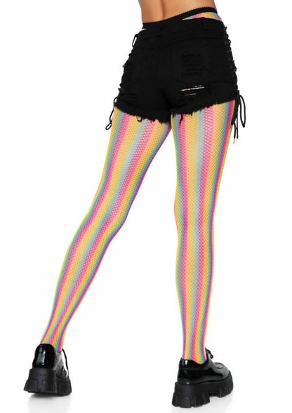 Leg Avenue Neon Rainbow Striped Fishnet Pantyhose - Multicolor - One Size