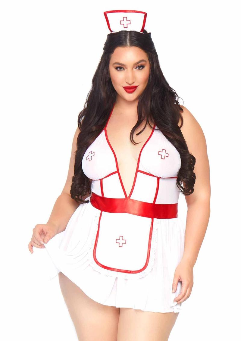 Leg Avenue Nightshift Nurse - Red/White - Queen - 3 Piece/Set