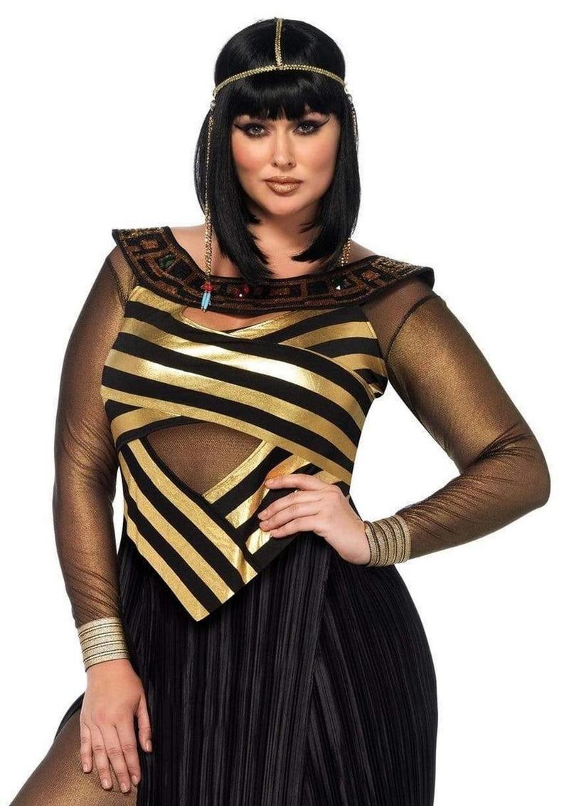 Leg Avenue Nile Queen Catsuit Dress with Jewel Collar Head - Black/Gold - 3XLarge/4XLarge/Queen - 3 Piece/Piece