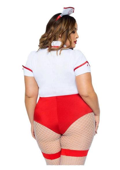 Leg Avenue Nurse Feelgood Snap Crotch Garter Bodysuit with Attached Apron and Hat Headband