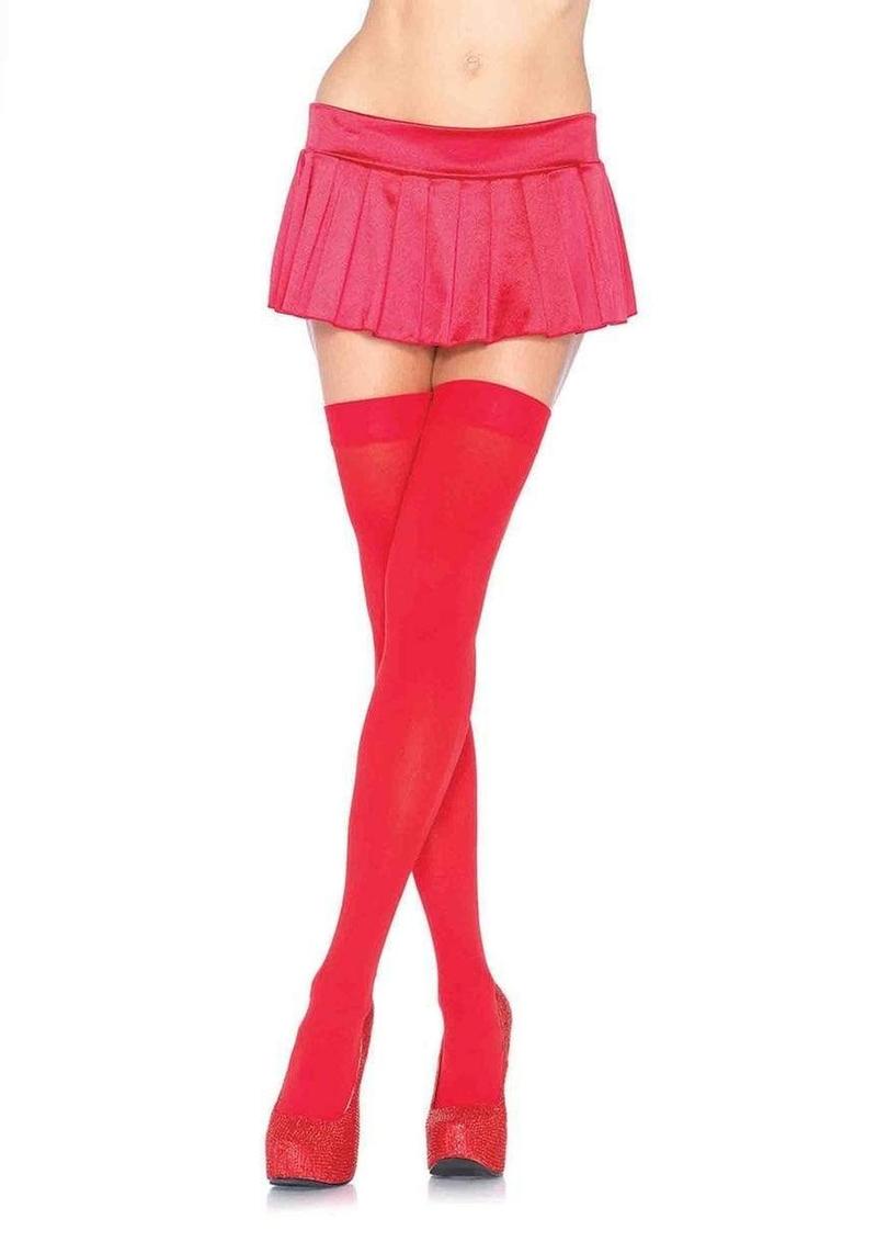 Leg Avenue Nylon Thigh High - Red - One Size