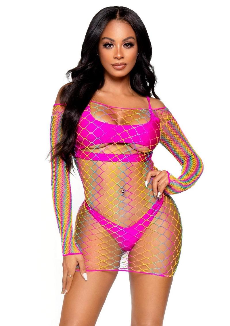 Leg Avenue Ombre Rainbow Long Sleeve Mini Dress - Multicolor - One Size