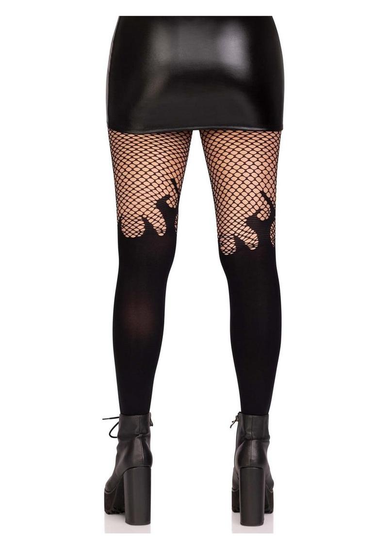 Leg Avenue Opaque Flame Tights with Fishnet Top