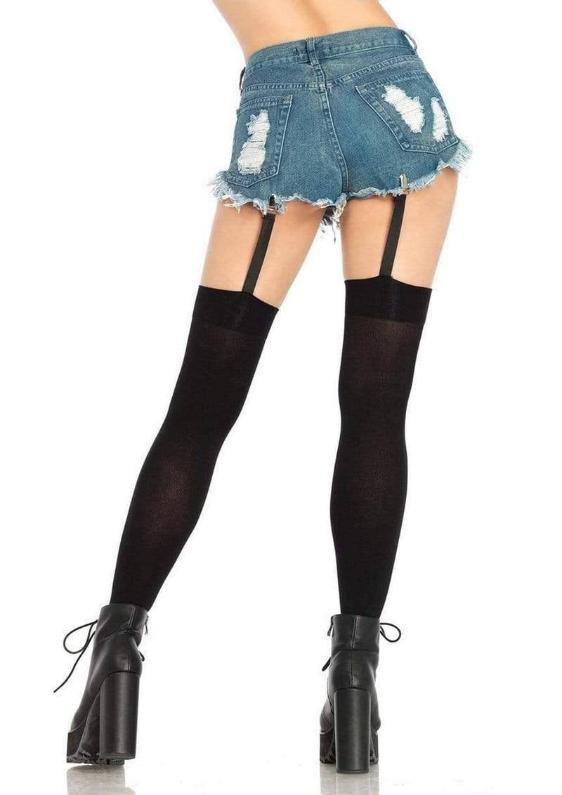 Leg Avenue Opaque Thigh Highs with Attached Clip Garter