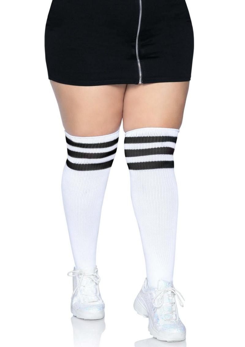 Leg Avenue Over The Knee Athletic Socks - Black/White - Queen/XLarge/XXLarge