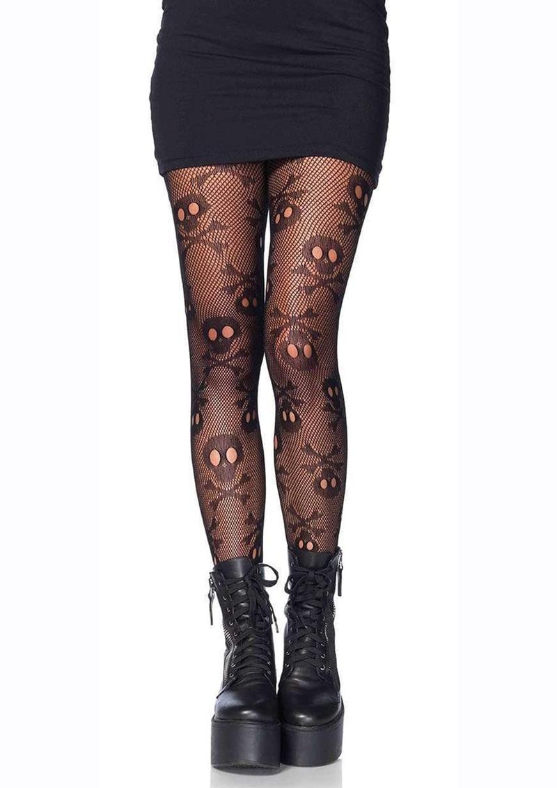 Leg Avenue Pirate Booty Skull Net Pantyhose - Black - One Size