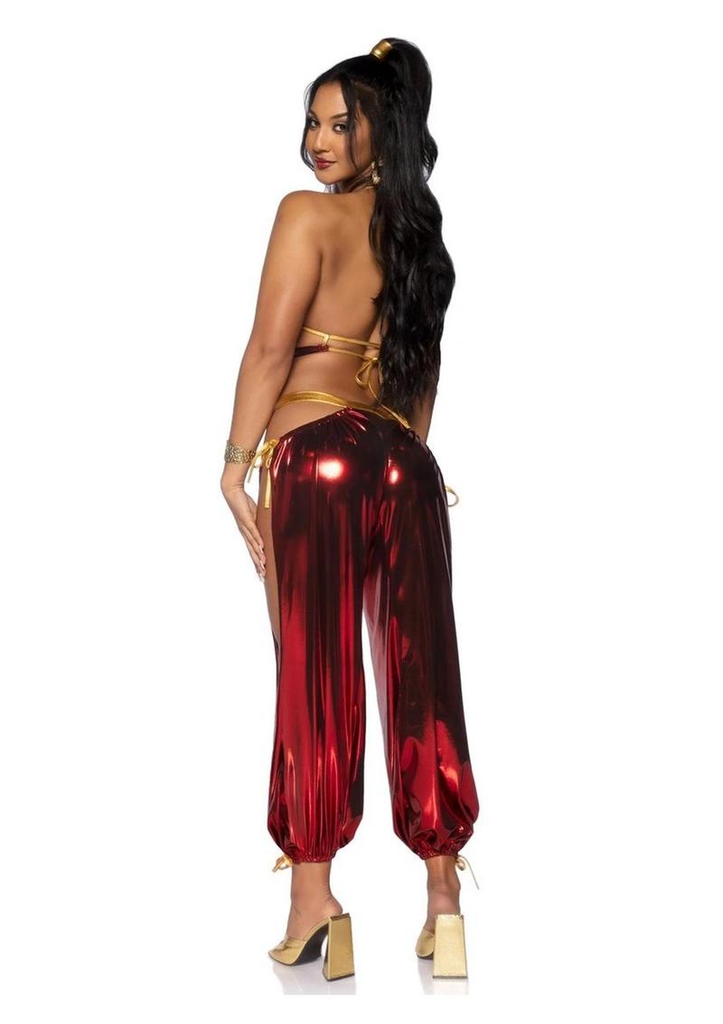 Leg Avenue Ruby Desert Princess Lame Bikini Top and Split Leg Cut-Out Harem Pants with Side Ties