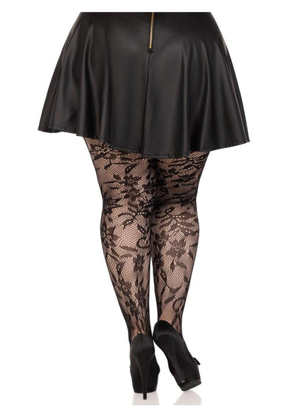 Leg Avenue Seamless Chantilly Floral Lace Tights - 1x-2x