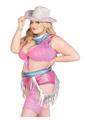 Leg Avenue Space Cowgirl Set Bandana Print Tie Front Crop Top with Fringe Trim, High Waist Bottoms with Attached Chaps, Belt with Fringe Detail, and Neck Bandana (4 Piece) - 1x/2x