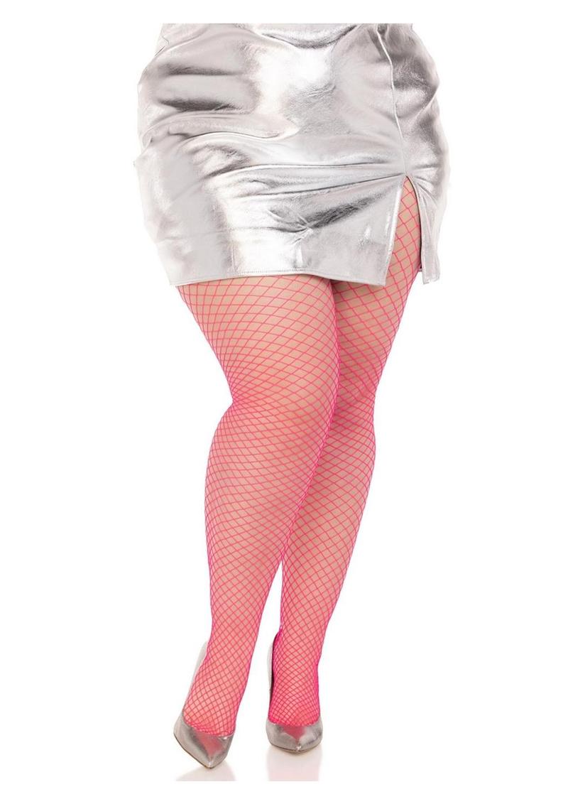 Leg Avenue Spandex Industrial Net Tights - 1x-2x - Neon Pink