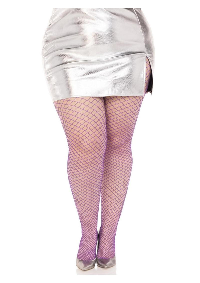 Leg Avenue Spandex Industrial Net Tights - 1x-2x - Purple