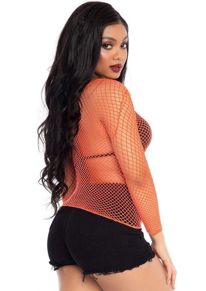 Leg Avenue Spandex Long Sleeved Industrial Net Shirt - Coral/Orange - One Size