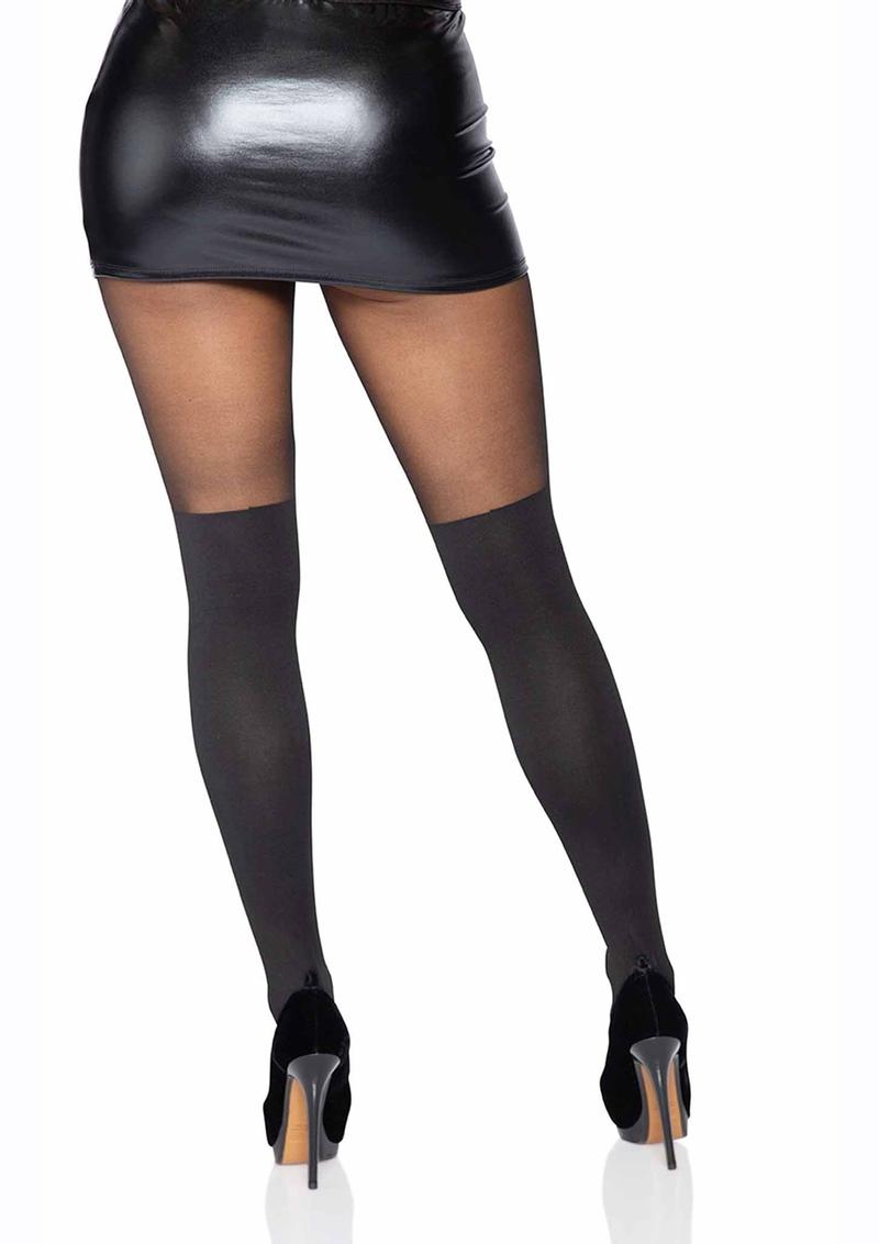 Leg Avenue Spandex Opaque Cross Pantyhose with Sheer Thigh Accent - Black - One Size