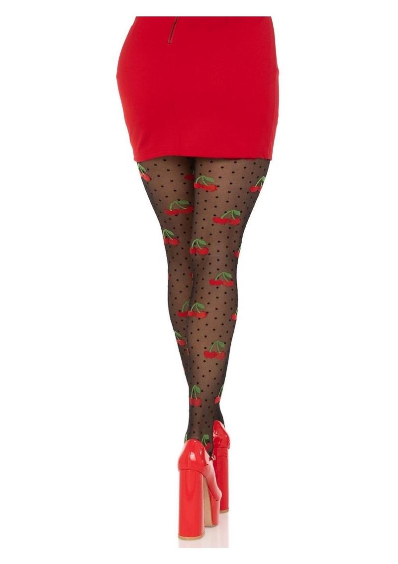 Leg Avenue Spandex Sheer Polka Dot Cherry Tights