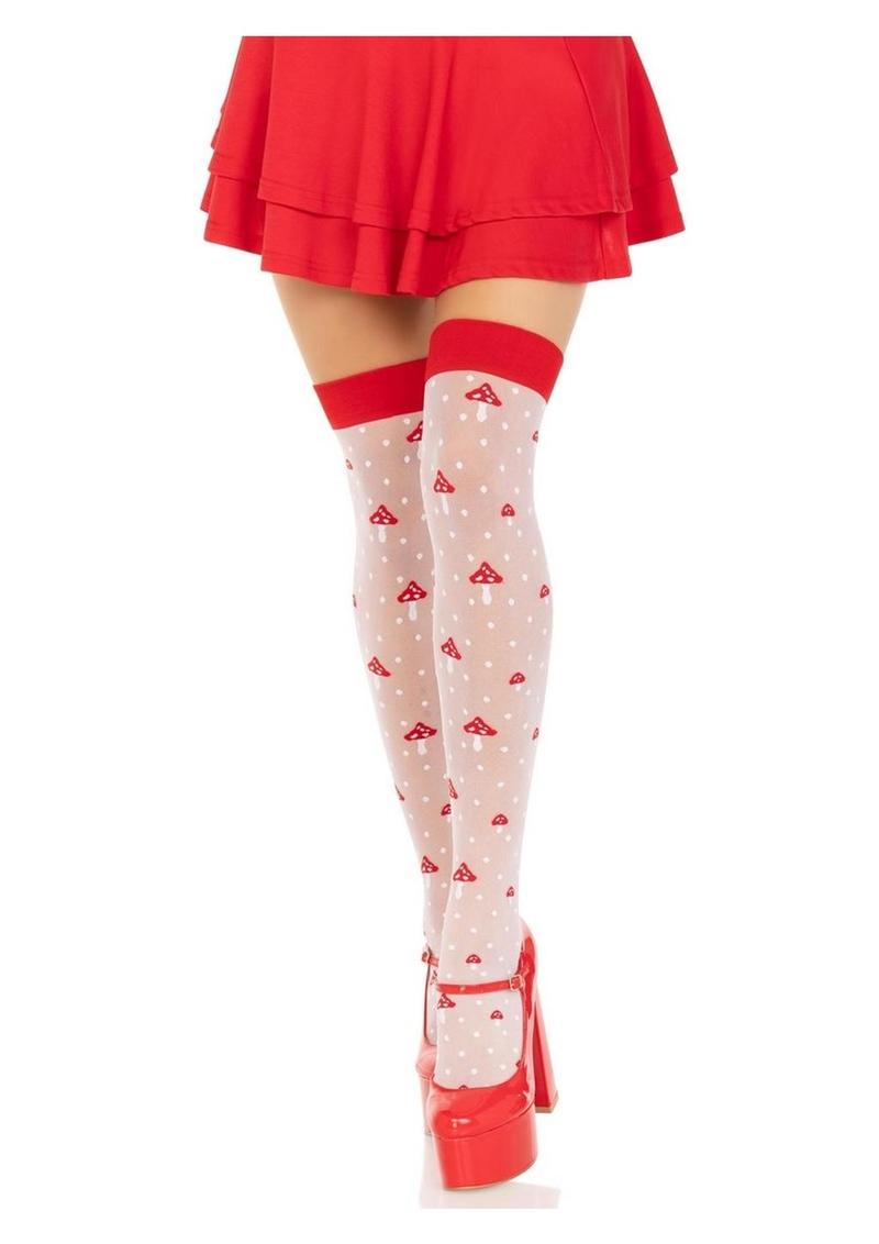 Leg Avenue Spandex Sheer Polka Dot Mushroom Thigh Highs