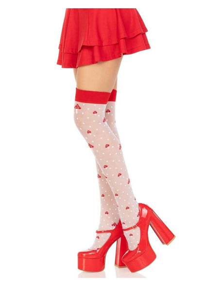 Leg Avenue Spandex Sheer Polka Dot Mushroom Thigh Highs - Red/White - One Size