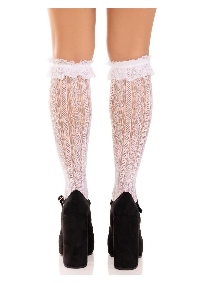 Leg Avenue Sweetheart Knit Knee Highs with Lace Ruffle Cuff