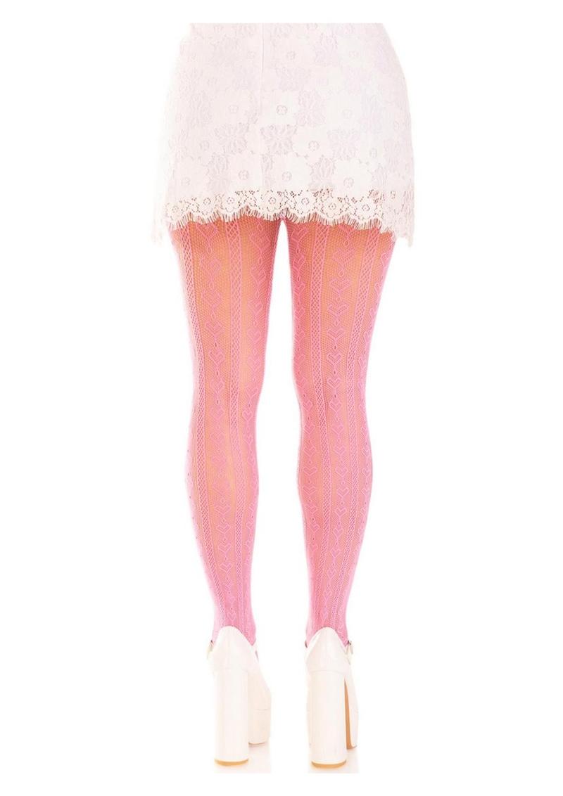 Leg Avenue Sweetheart Striped Net Tights with Keyhole and Mini Bow Detail