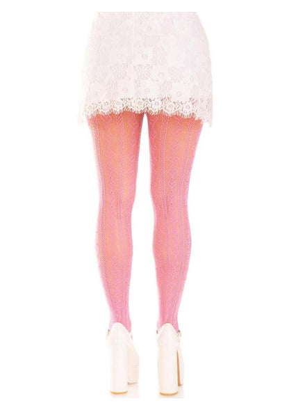 Leg Avenue Sweetheart Striped Net Tights with Keyhole and Mini Bow Detail