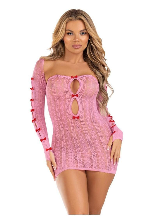 Leg Avenue Sweetheart Striped Tube Dress and Matching Shrug with Keyhole and Mini Bow Detail - Pink - One Size - 2 Piece