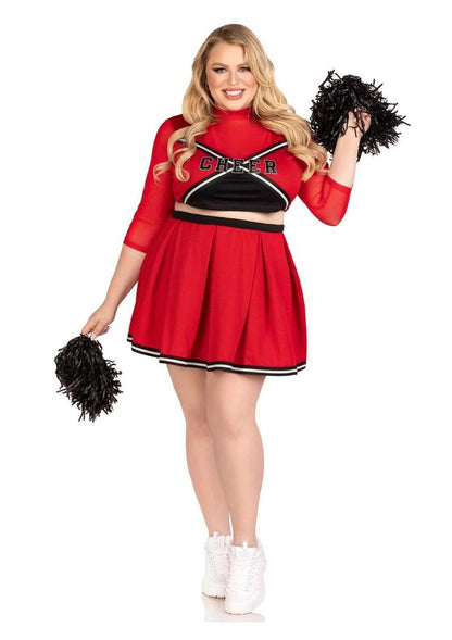 Leg Avenue Varsity Babe Set Crop Top with Cheer Logo, Pleated Skirt, and Pom Poms (3 Piece) - 1x/2x