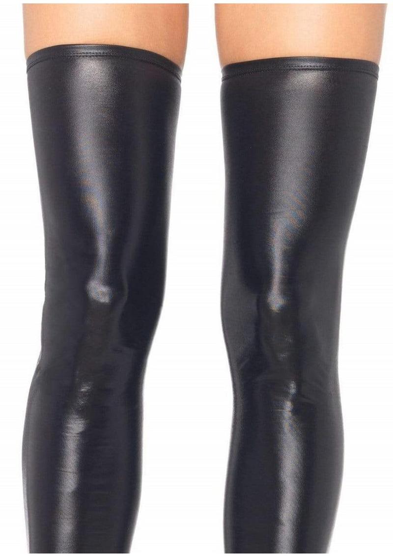 Leg Avenue Wet Look Thigh Highs - Black - Medium/Small