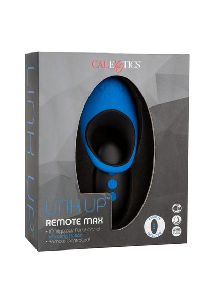 Link Up Remote Max Rechargeable Silicone Dual Stimulating Cock Ring with Remote Control - Black/Blue