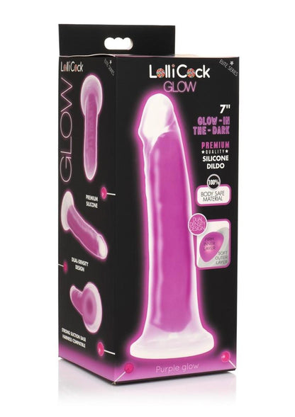 Lollicock Glow In The Dark Silicone Dildo - Glow In The Dark/Purple - 7in