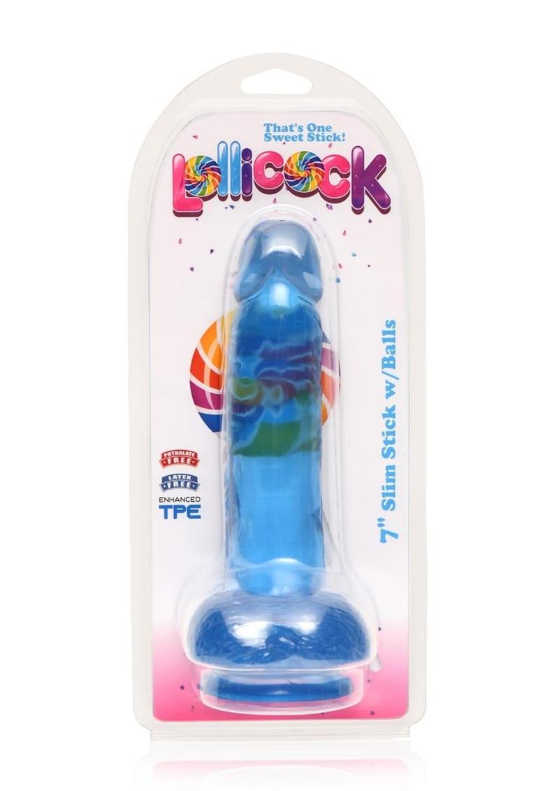 Lollicock Slim Stick Dildo with Balls - Berry Ice/Blue - 7in