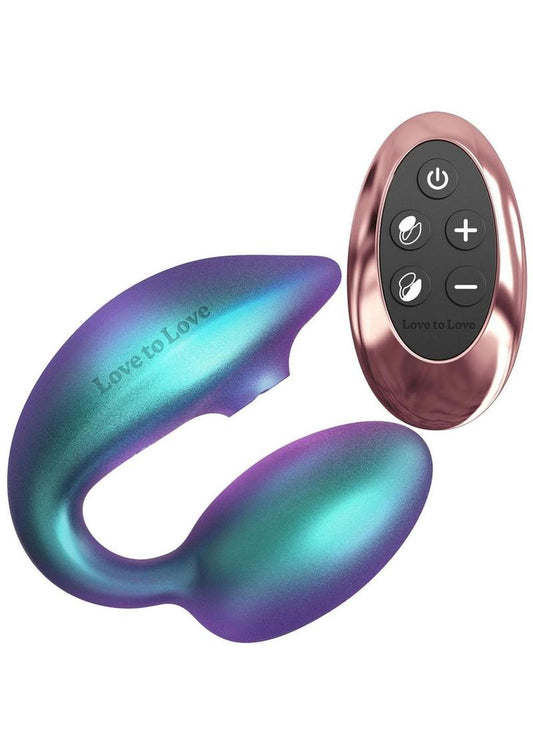 Love to Love Wonderlover Rechargeable Silicone Dual Vibrator with Remote - Iridescent - Turquoise