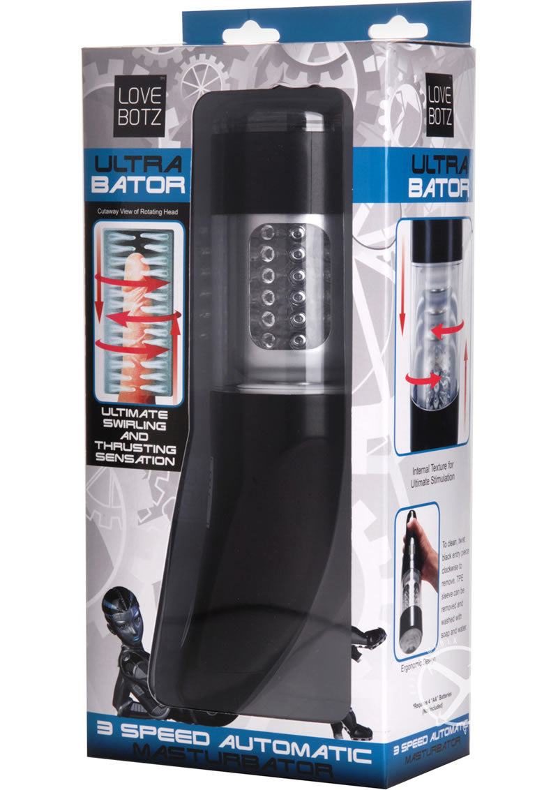 Lovebotz Ultra Bator Thrusting and Swirling Automatic Stroker - Black/Clear