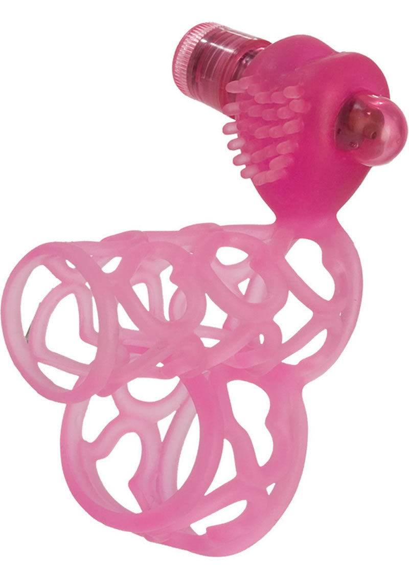 Lovers Cage Penis Enhancer and Cock Ring with Bullet - Pink