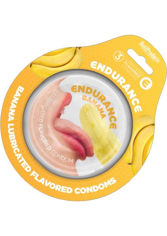 Lubricated Flavored Endurance Condoms 3 Per Pack - Banana