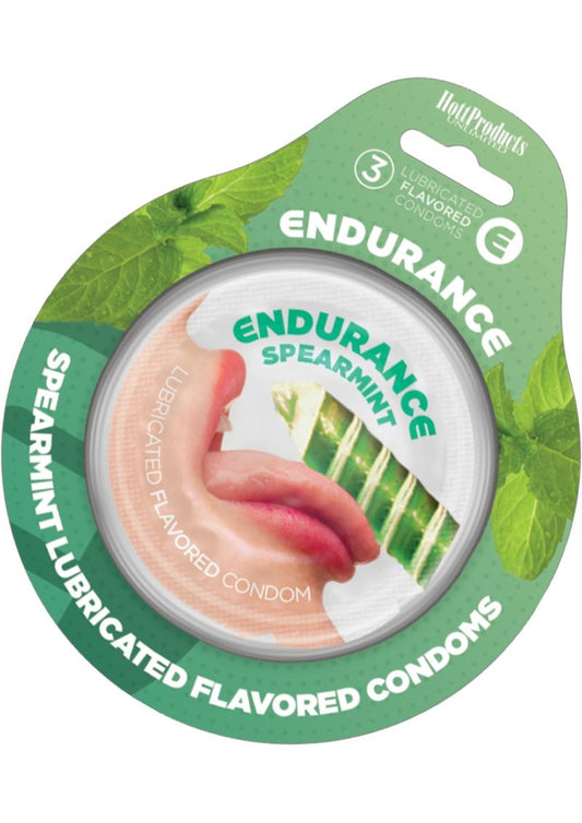 Lubricated Flavored Endurance Condoms 3 Per Pack - Spearmint