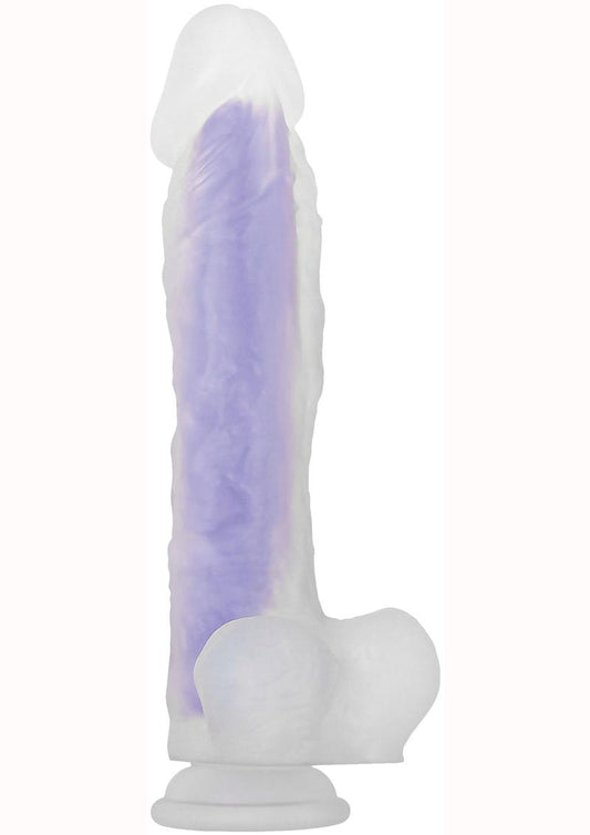 Luminous Stud Dildo with Balls - Glow In The Dark/Purple